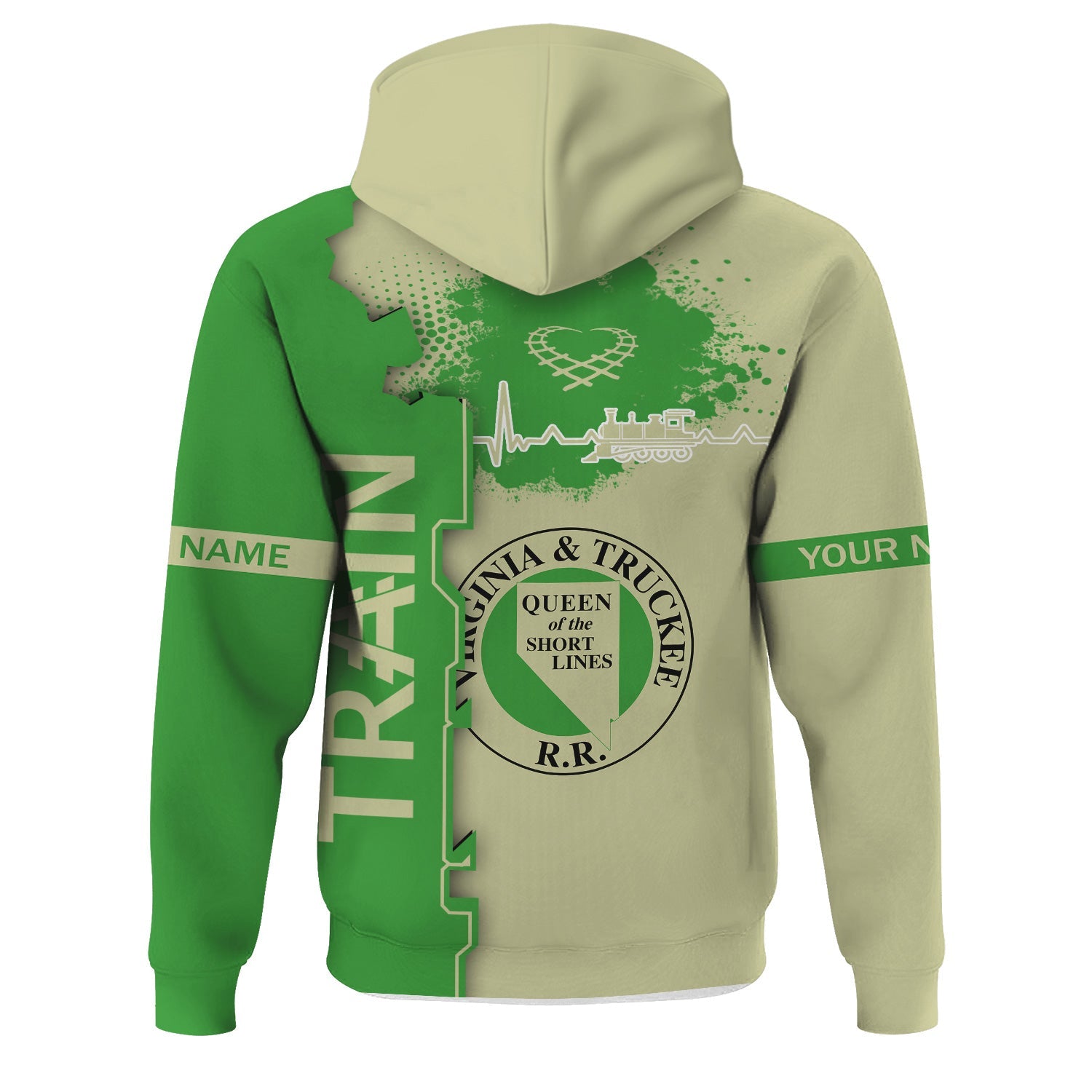 Railspirit Personalized Virginia & Truckee Railroad Hoodie Engine Heartbeat and Track Love Style Zip Up Hoodie Gift Idea For Train Lovers
