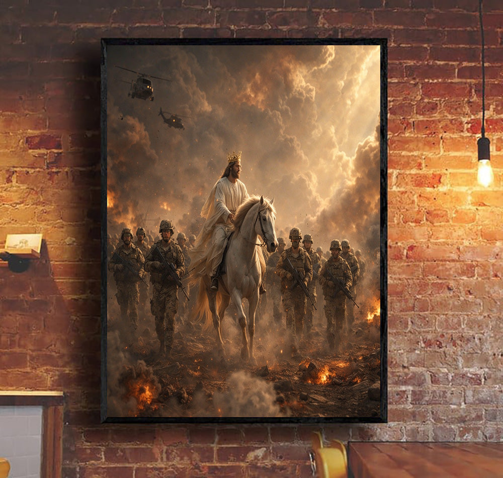 Jesus Leading Soldiers Wall Art Canvas Christian Military Canvas Faith Over Fear Patriotic Religious Decor Gift for Veterans