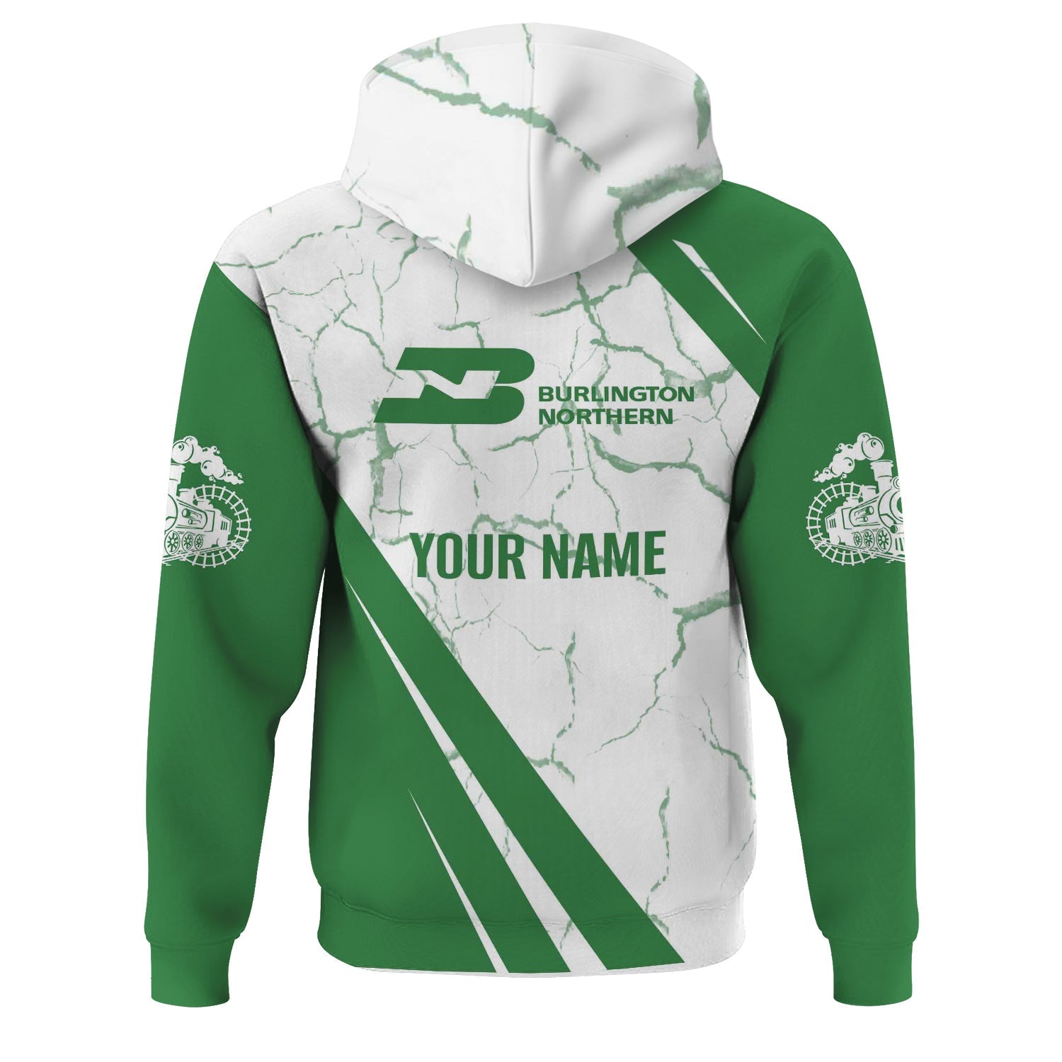 Railspirit Personalized Burlington Northern Railroad Hoodie Crackle Texture Style Train Zip Up Hoodie For Trackhead