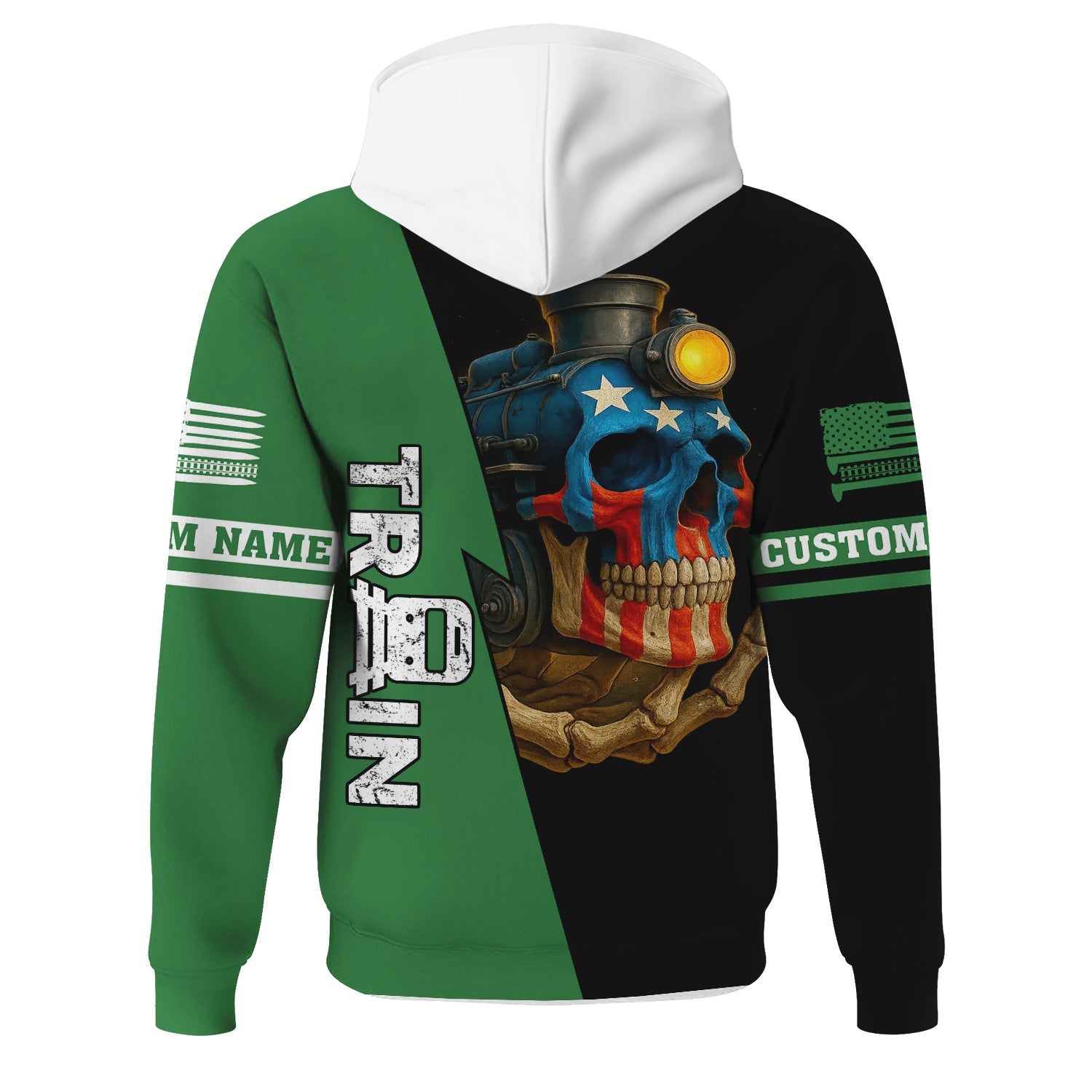 Railspirit Personalized Burlington Northern Railroad Hoodie Train Skull American Flag Zip Up Hoodie All Over Print