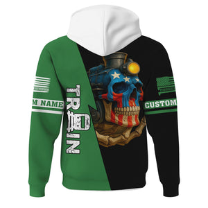Railspirit Personalized Burlington Northern Railroad Hoodie Train Skull American Flag Zip Up Hoodie All Over Print