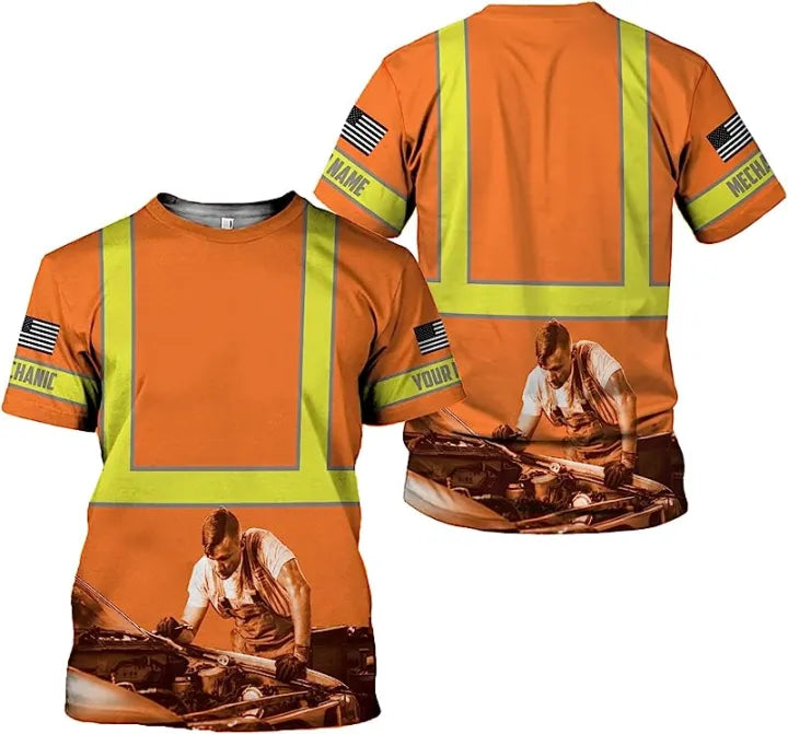 Personalized Mechanic T-Shirt With Name, Engine Repair Graphic, Work Shirt for Auto Mechanics, Perfect Gift for Car Lovers