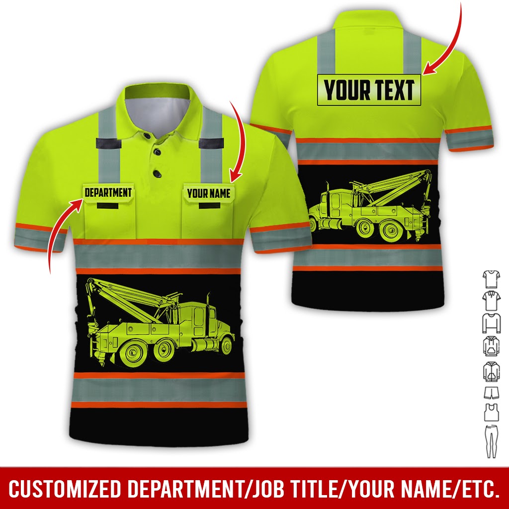 Custom Name Love Tow Truck Shirt, Personalized Workwear Gift, 3D Printed Pocket