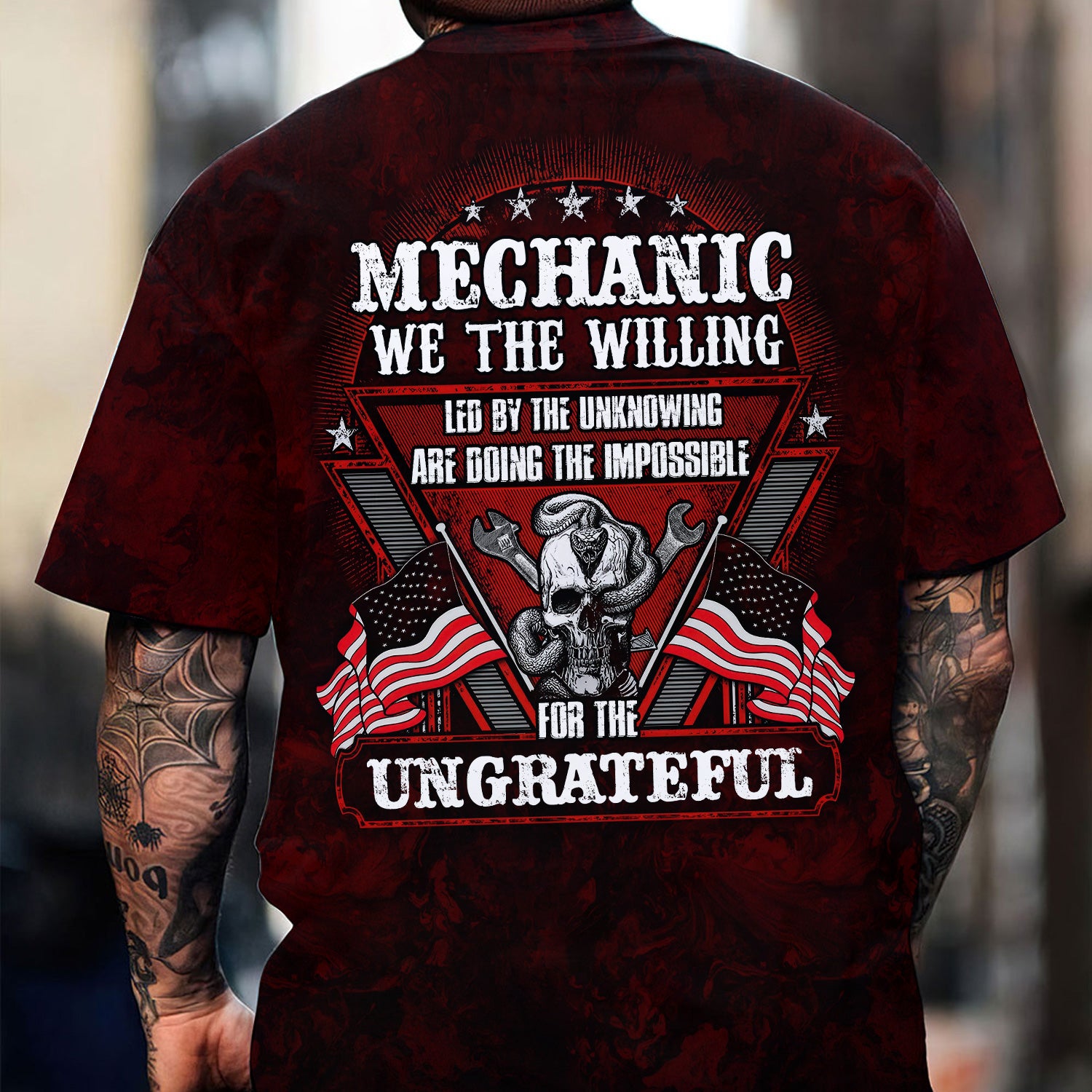 Mechanic Shirt Doing The Impossible For The Ungrateful Skull Wrench Patriotic American Flag Auto Repair Garage Workwear Gift
