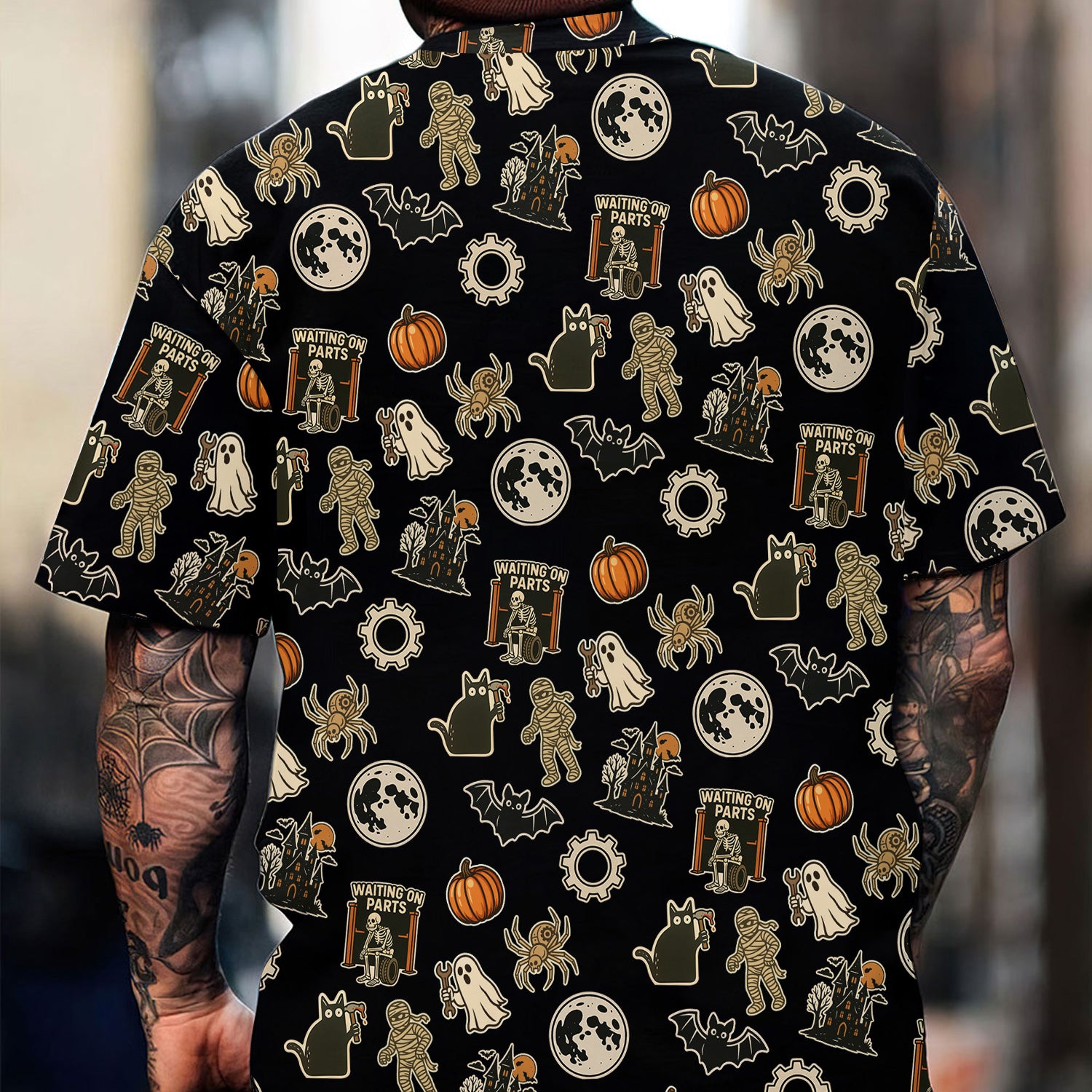Funny Halloween Mechanic T Shirt, Spooky Pumpkin Ghost Mummy Spider Bat Moon Costume Tee Funny Scary Shirt for Mechanic