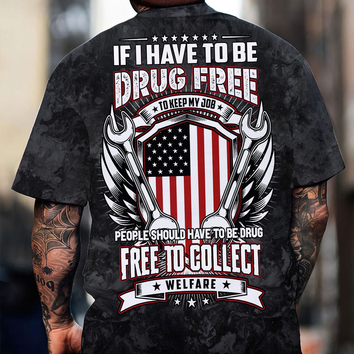Funny Mechanic T Shirt If I Have To Be Drug Free To Keep My Job American Flag Wrench Auto Repair Garage Workwear Tee Patriotic Gift For Men Dad