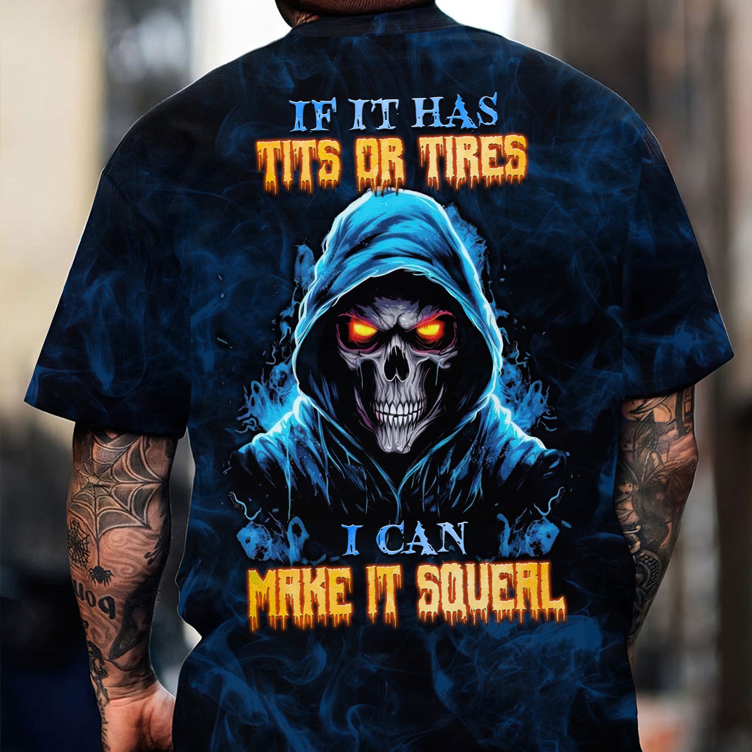 Skull Hoodie Graphic Shirt, If It Has Tits or Tires, I Can Make It Squeal, Funny & Bold Statement Shirt, Perfect for Bikers & Car Enthusiasts