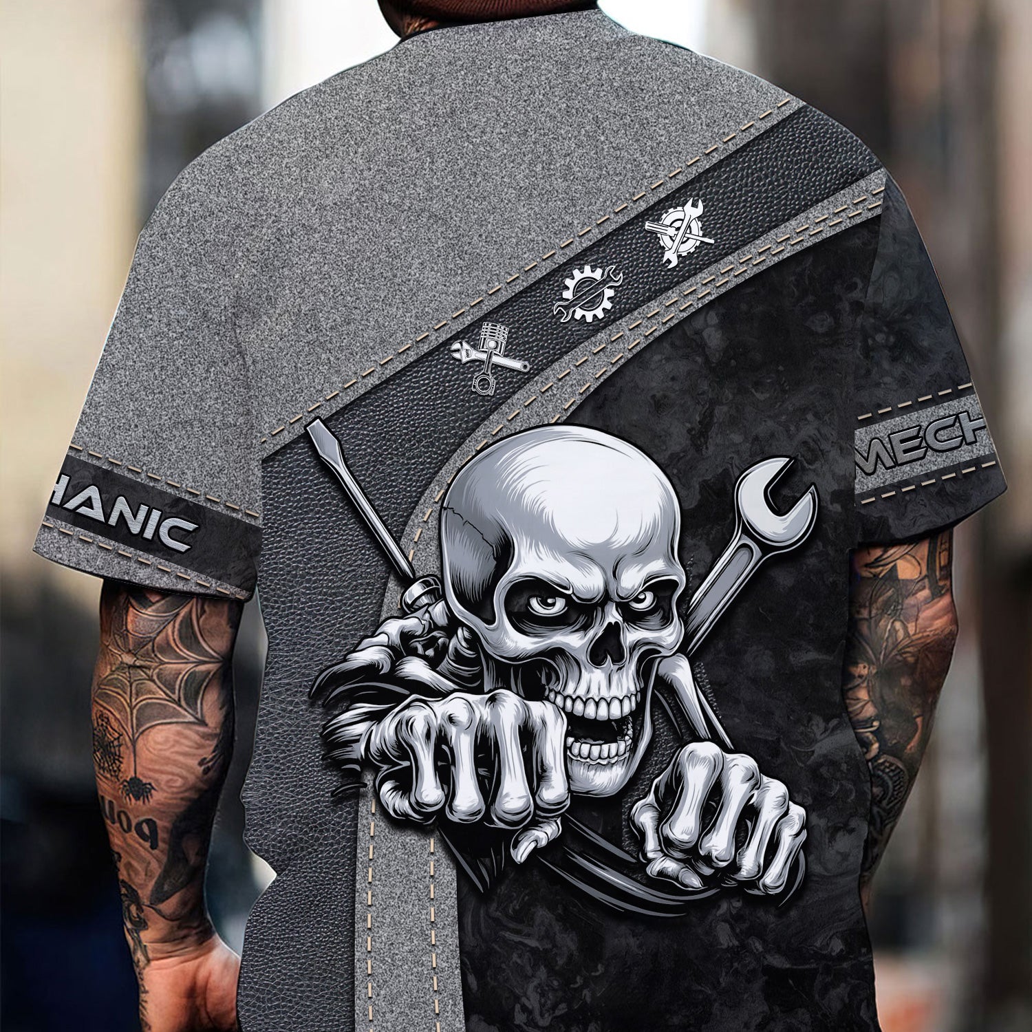 Personalized Skull Mechanic Shirt, Custom Name Mechanic Shirt, Unique Gift for Mechanics, Cool Mechanic Apparel