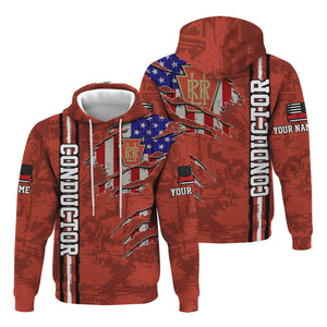 Railspirit Personalized Long Island Railroad Hoodie USA Flag Claw Art with Custom Job Train Zip Up Hoodie
