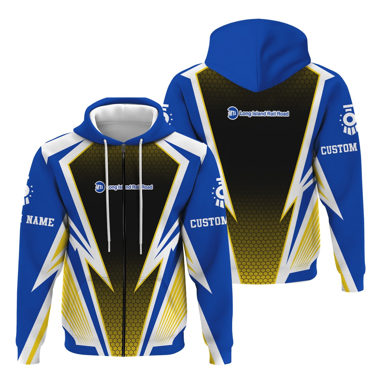 Railspirit Personalized Long Island Railroad Hoodie Lightning Graphic Style Zip Up Hoodie Gift Idea For Train Lover