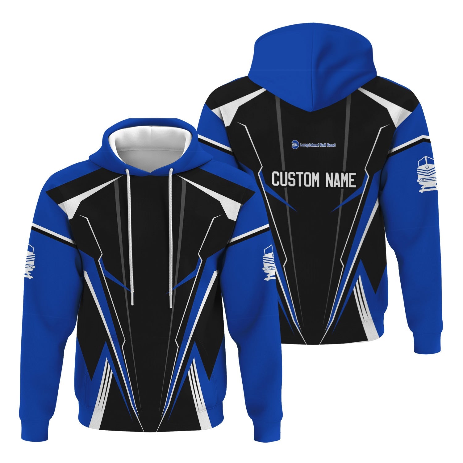 Railspirit Personalized Long Island Railroad Hoodie Lightning-Edge Design Train Zip Up Hoodie For Railroad Lovers