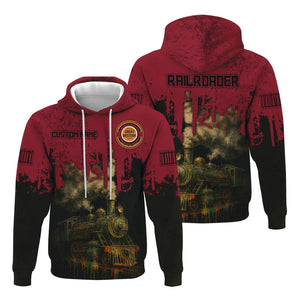 Railspirit Personalized Chicago Great Western Railroad Hoodie Vintage Train Art Style Zip Up Hoodie For Locomotive Fans