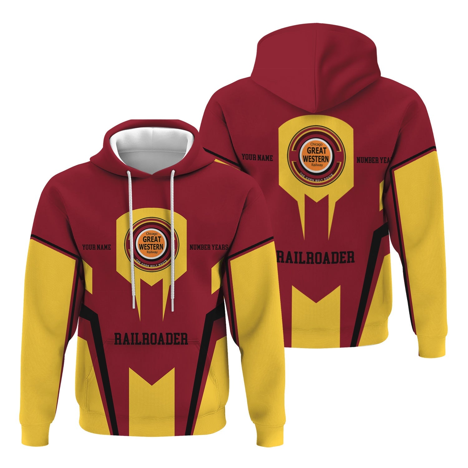 Railspirit Personalized Chicago Great Western Railroad Hoodie Custom Year Railroader Zip Up Hoodie Gift Idea For Train Lover