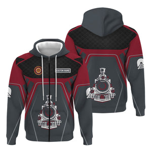Railspirit Personalized Chicago Great Western Railroad Hoodie Steam Locomotive Engine Graphic Train Zip Up Hoodie All Over Print