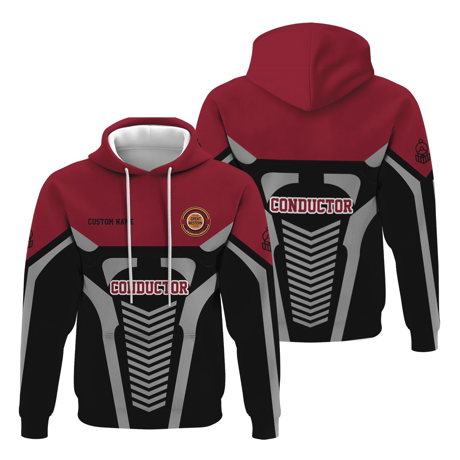 Railspirit Personalized Chicago Great Western Railroad Hoodie Track-Inspired with Custom Job Position Train Zip Up Hoodie