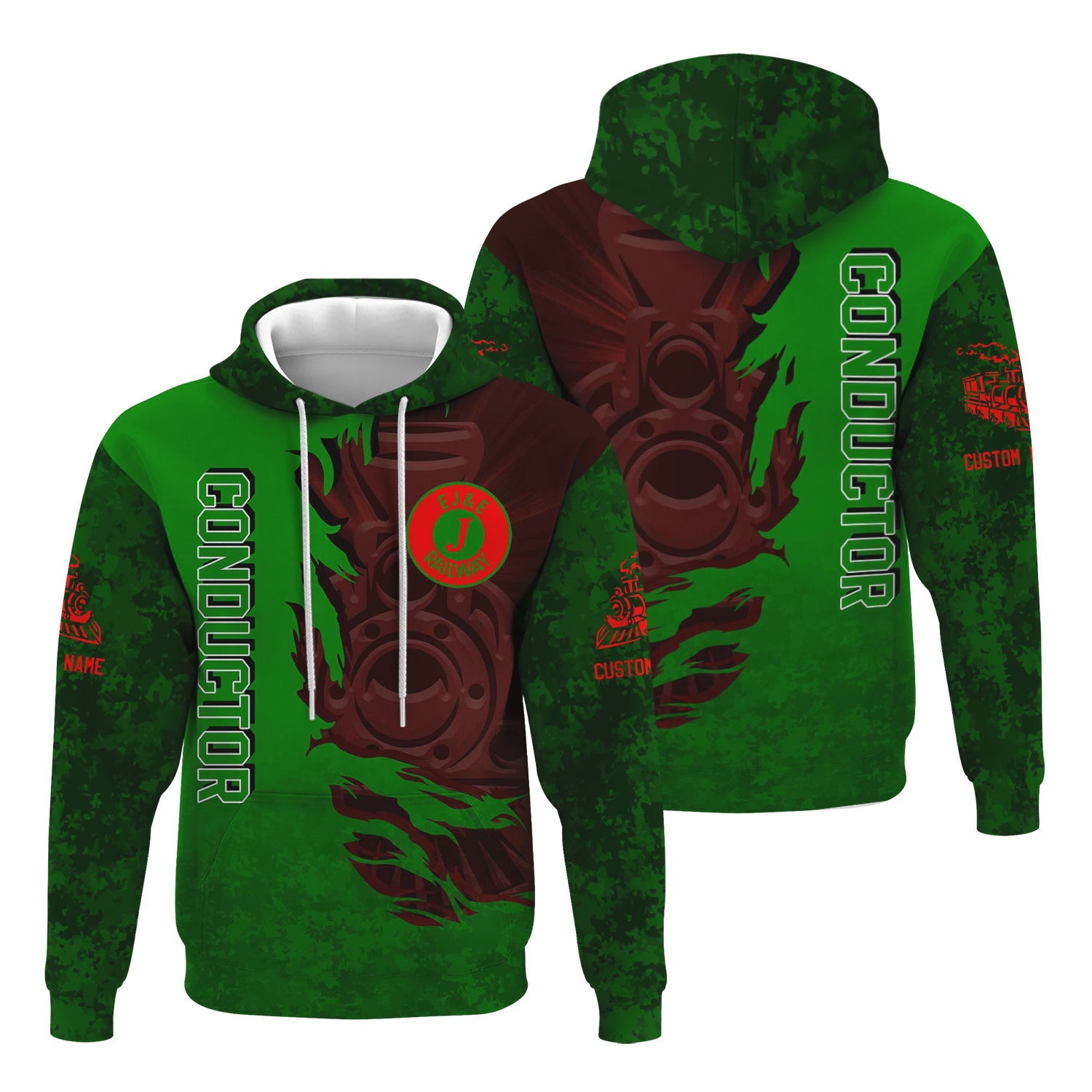 Railspirit Personalized Elgin Joliet And Eastern Railroad Hoodie Blazing Style with Custom Position Train Zip Up Hoodie