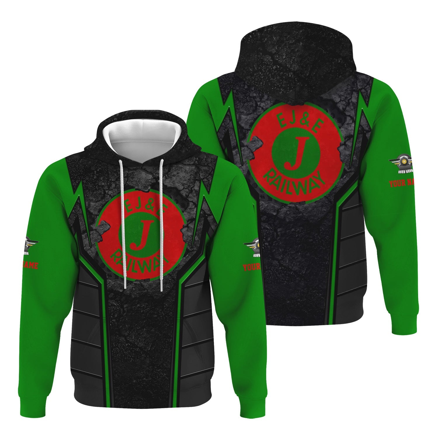 Railspirit Personalized Elgin Joliet And Eastern Railroad Hoodie Cracked Metal Design Train Zip Up Hoodie for Rail Enthusiasts
