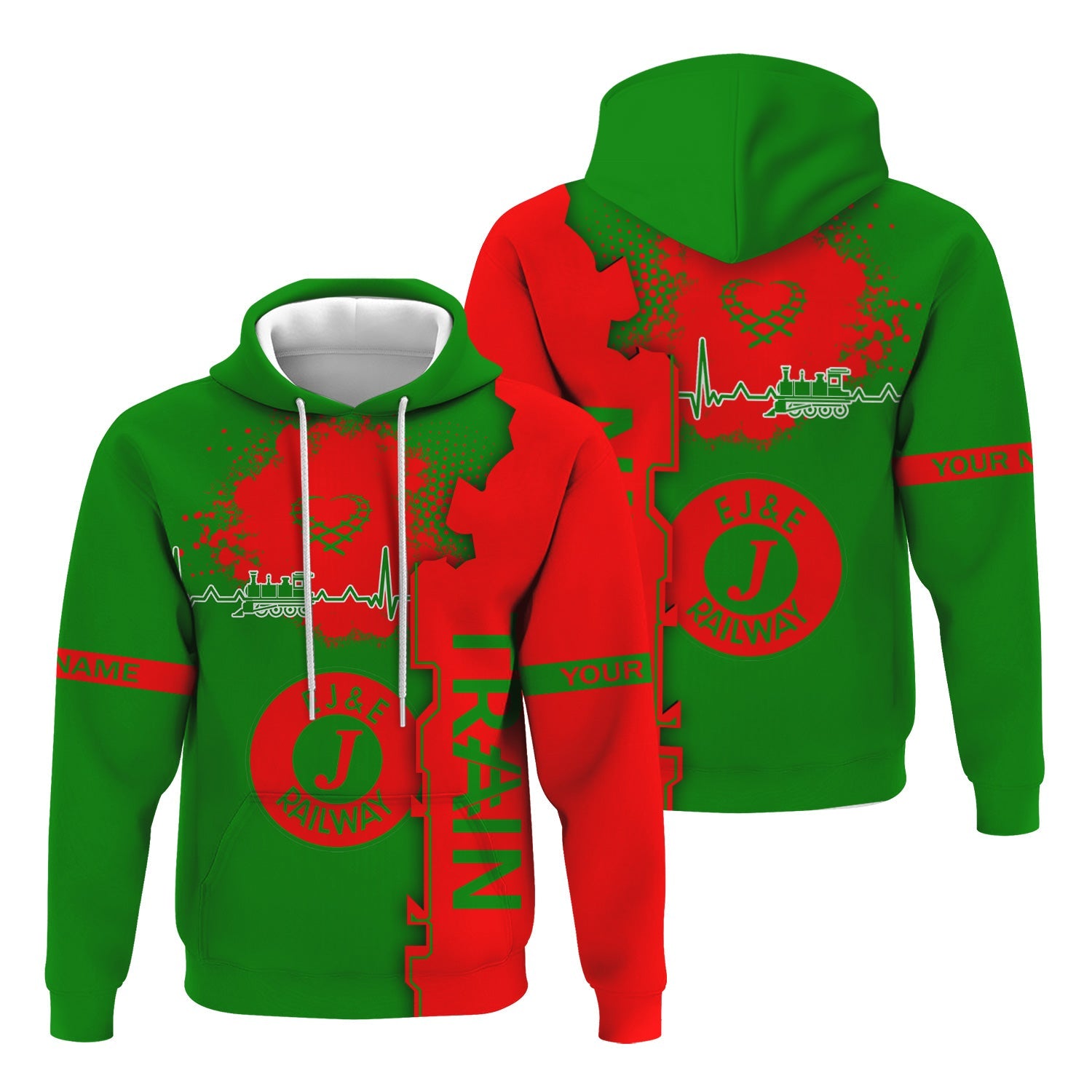 Railspirit Personalized Elgin Joliet And Eastern Railroad Hoodie Engine Heartbeat and Track Love Style Zip Up Hoodie Gift Idea For Train Lovers