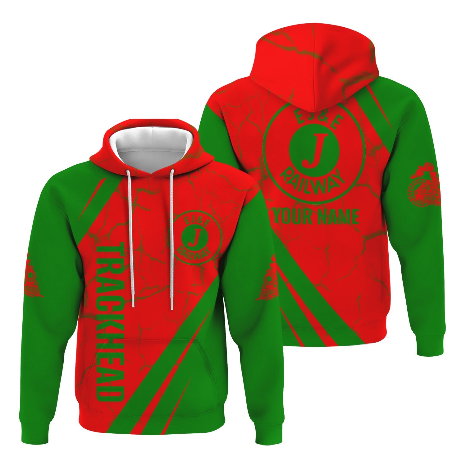 Railspirit Personalized Elgin Joliet And Eastern Railroad Hoodie Crackle Texture Style Train Zip Up Hoodie For Trackhead