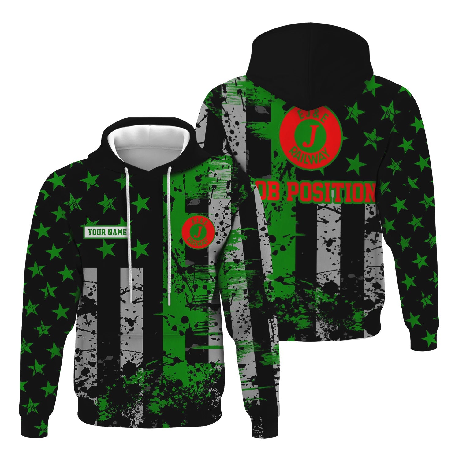 Railspirit Personalized Elgin Joliet And Eastern Railroad Hoodie Artistic Paint American Flag Style Train Zip Up Hoodie