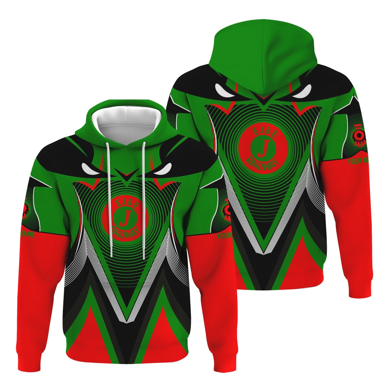 Railspirit Personalized Elgin Joliet And Eastern Railroad Hoodie Vibrant Graphic Pattern Zip Up Hoodie For Train Enthusiasts