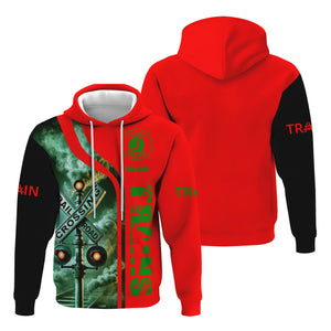 Railspirit Custom Name Elgin Joliet And Eastern Railroad Hoodie Railroad Crossing Sign Printed Zip Hoodie