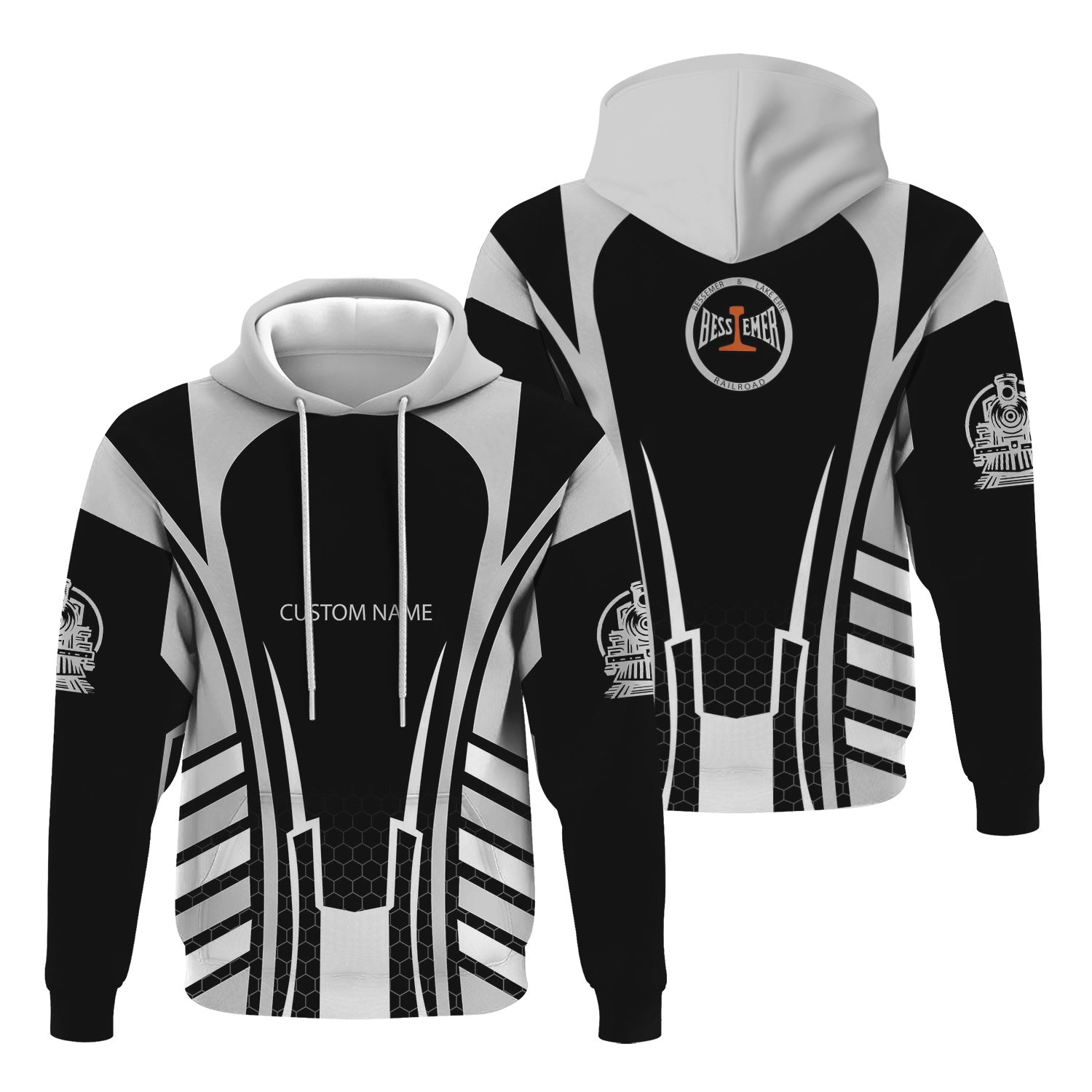 Railspirit Personalized Bessemer And Lake Erie Railroad Hoodie Striped Railroad Style Train Zip Up Hoodie All Over Print