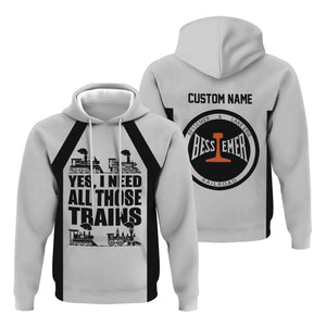 Railspirit Custom Name Bessemer And Lake Erie Railroad Hoodie Yes I Need All Those Train Printed Zip Hoodie