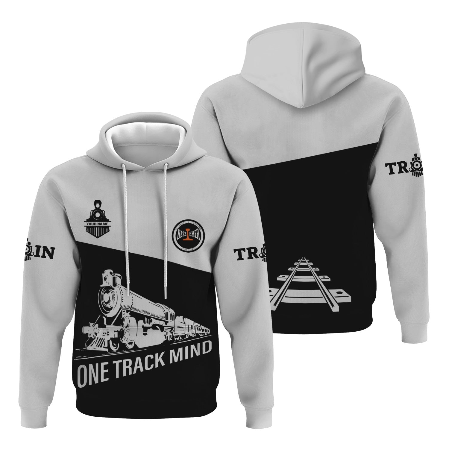 Railspirit Custom Name Bessemer And Lake Erie Railroad Hoodie One Track Mind Printed Zip Hoodie