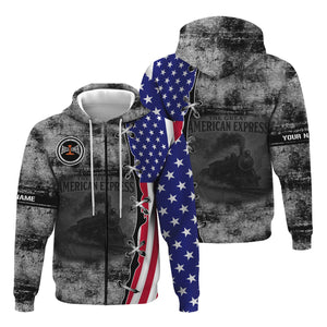 Railspirit Personalized Bessemer And Lake Erie Railroad Hoodie Retro American Express Train With USA Flag Zip Up Hoodie