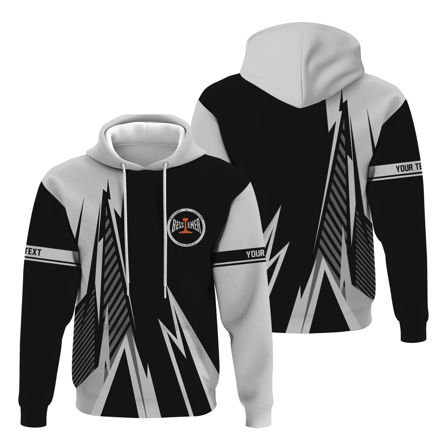 Railspirit Personalized Bessemer And Lake Erie Railroad Hoodie Lightning-Inspired Railway Style Zip Up Hoodie For Train Lovers