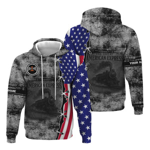 Railspirit Personalized Bessemer And Lake Erie Railroad Hoodie Retro American Express Train With USA Flag Zip Up Hoodie