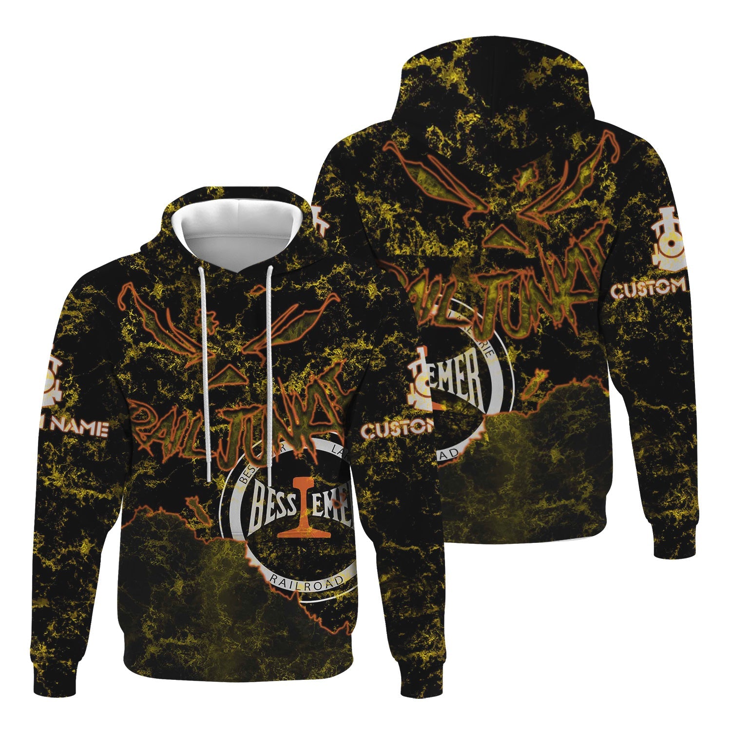 Railspirit Personalized Bessemer And Lake Erie Railroad Hoodie Torn Graphic Style Train Zip Up Hoodie For Rail Junkie
