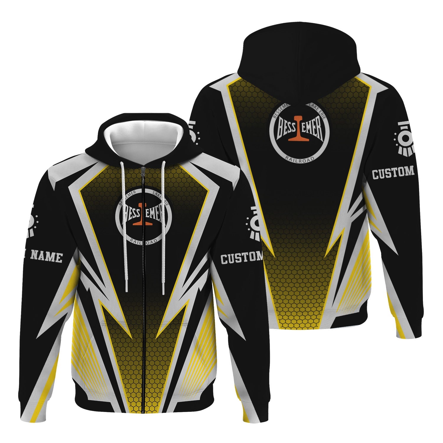 Railspirit Personalized Bessemer And Lake Erie Railroad Hoodie Lightning Graphic Style Zip Up Hoodie Gift Idea For Train Lover