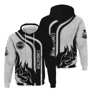 Railspirit Personalized Bessemer And Lake Erie Railroad Hoodie Flame Design with Custom Job Position Train Zip Up Hoodie