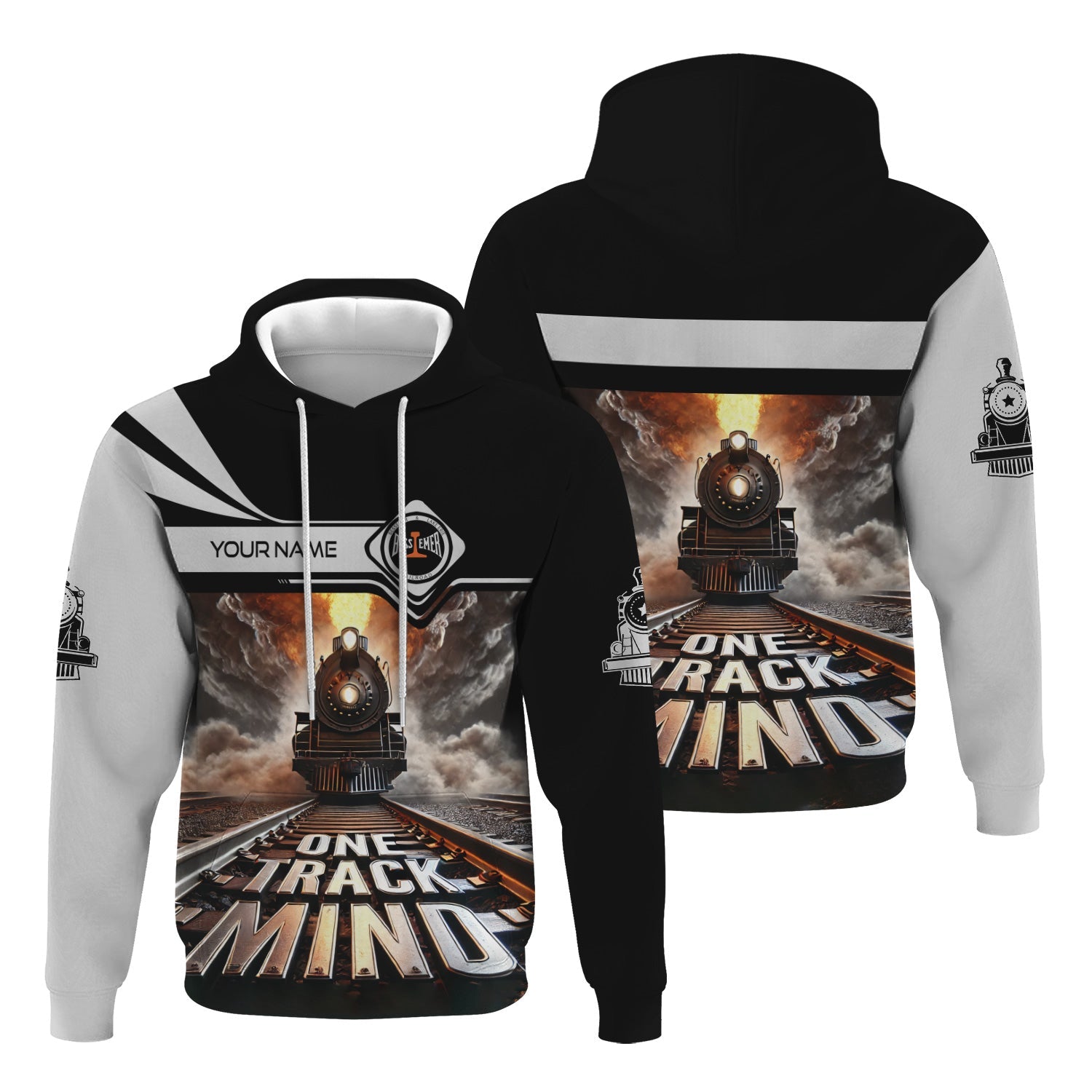 Railspirit Personalized Bessemer And Lake Erie Railroad Hoodie One Track Mind Train Printed ZIp Up Hoodie