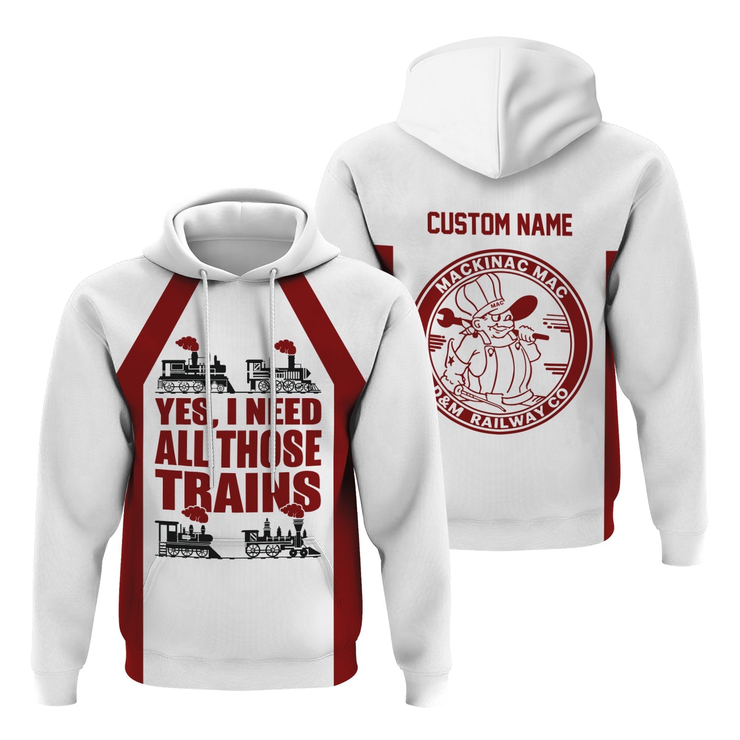 Railspirit Custom Name Detroit & Mackinac Railroad Hoodie Yes I Need All Those Train Printed Zip Hoodie