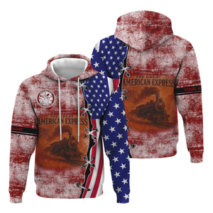 Railspirit Personalized Detroit & Mackinac Railroad Hoodie Retro American Express Train With USA Flag Zip Up Hoodie
