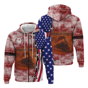 Railspirit Personalized Detroit & Mackinac Railroad Hoodie Retro American Express Train With USA Flag Zip Up Hoodie