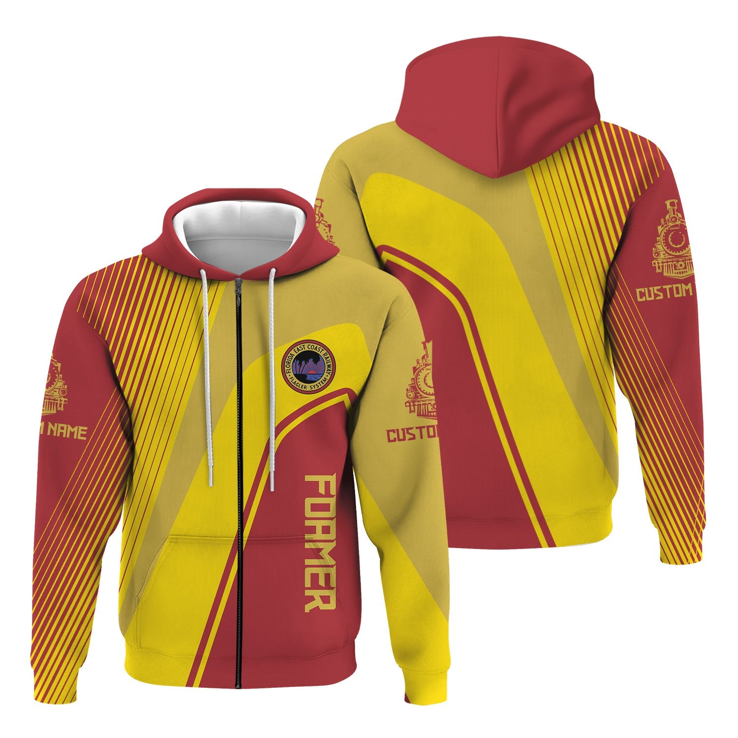 Railspirit Personalized Florida East Coast Railway Hoodie Vibrant Striking Style Zip Up Hoodie For Rail Enthusiasts