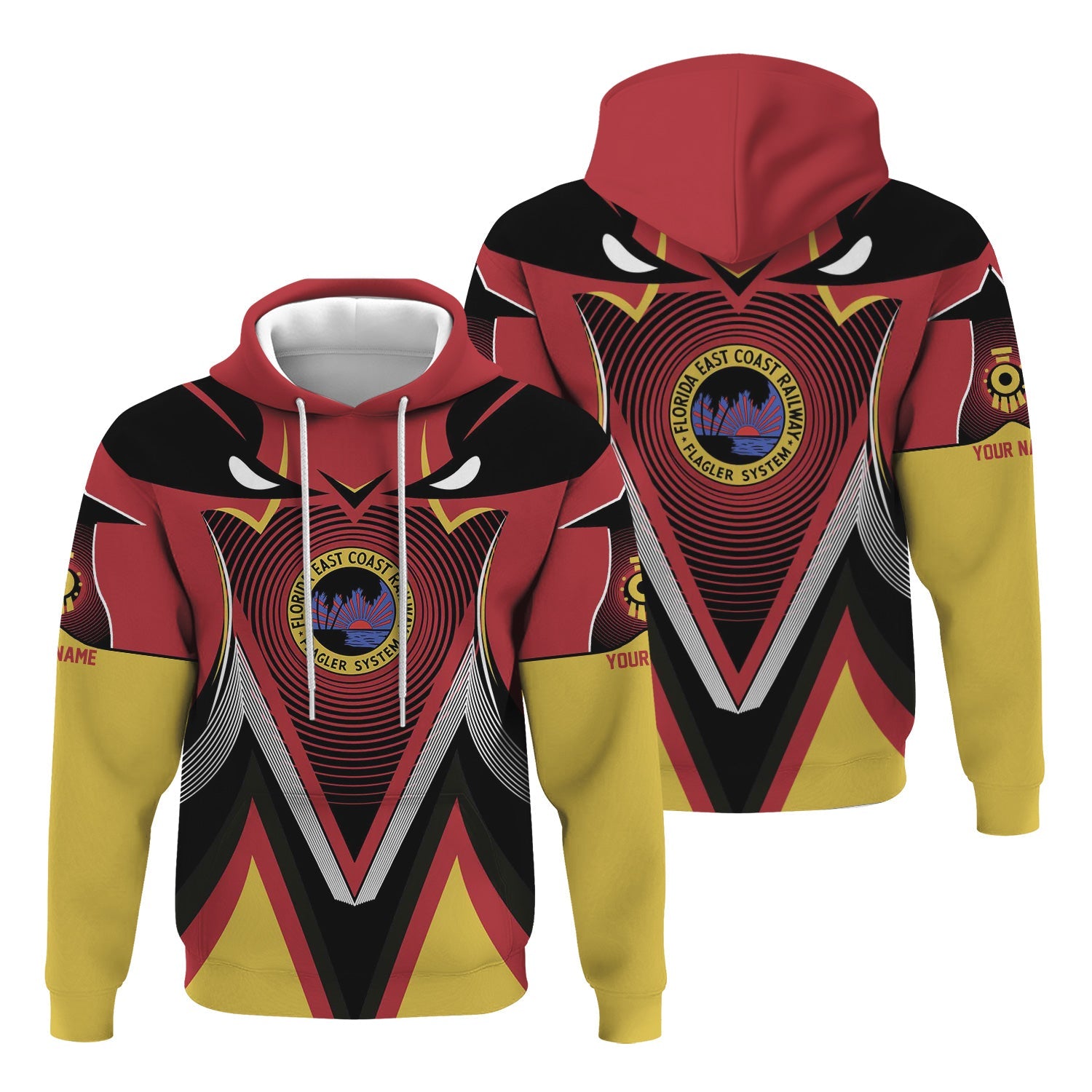 Railspirit Personalized Florida East Coast Railway Hoodie Vibrant Graphic Pattern Zip Up Hoodie For Train Enthusiasts