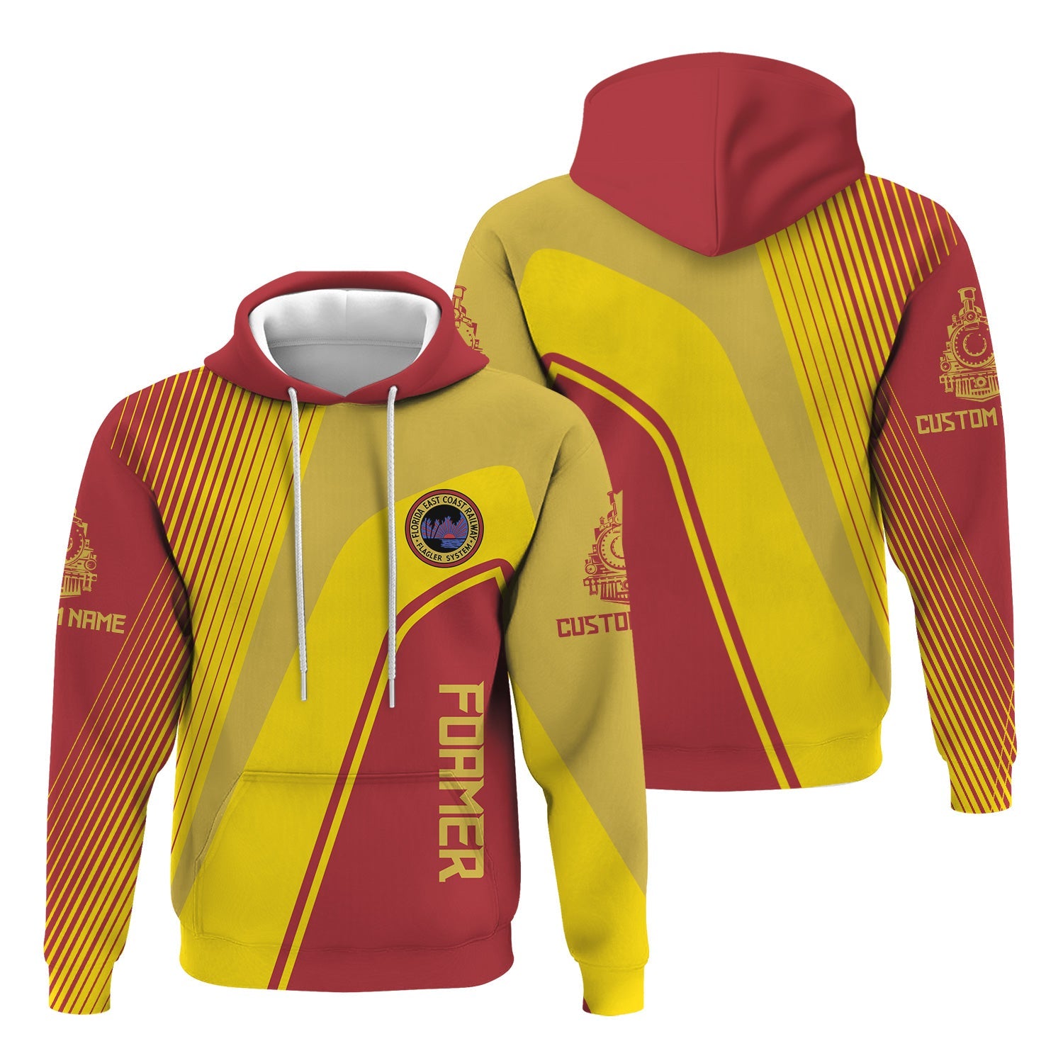 Railspirit Personalized Florida East Coast Railway Hoodie Vibrant Striking Style Zip Up Hoodie For Rail Enthusiasts