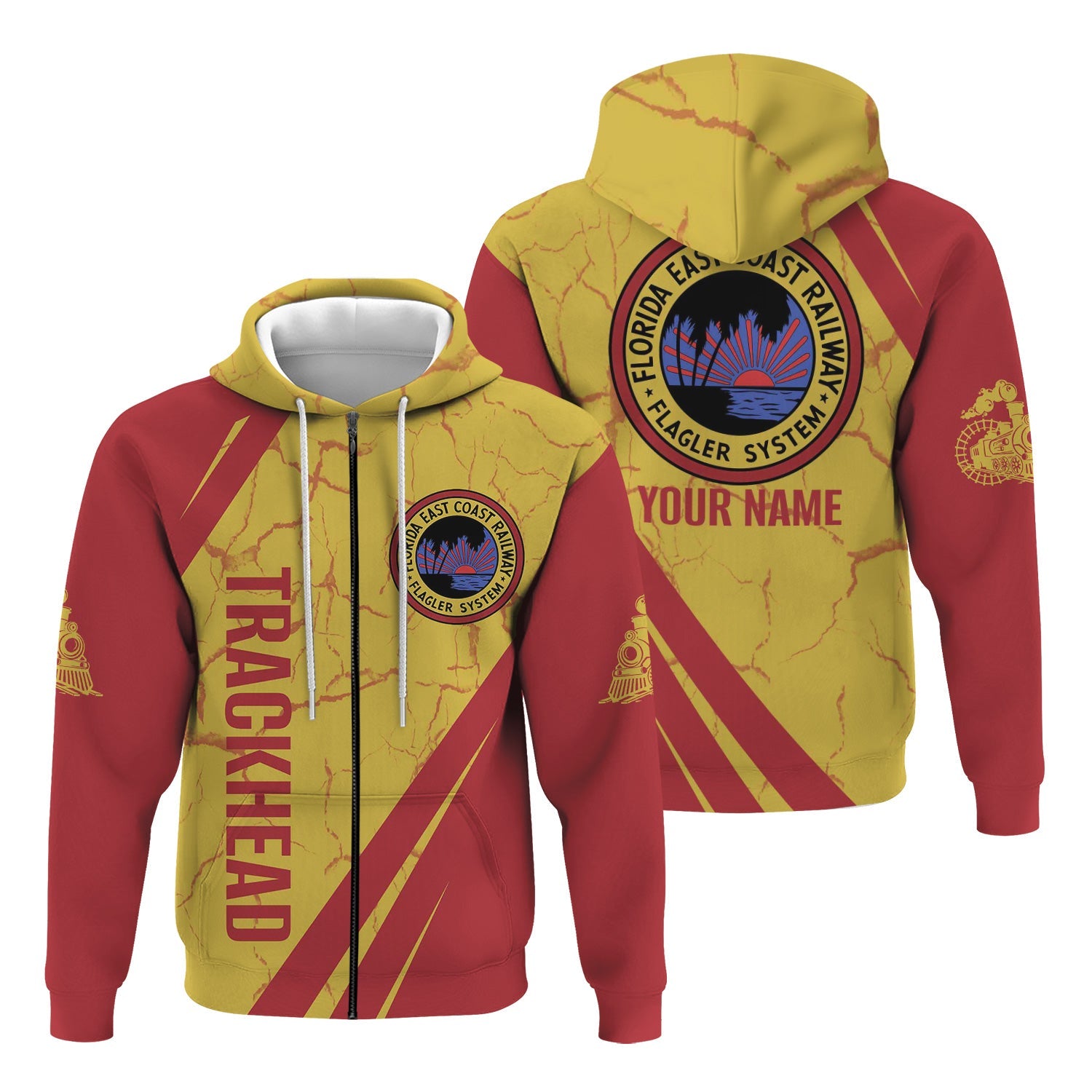 Railspirit Personalized Florida East Coast Railway Hoodie Crackle Texture Style Train Zip Up Hoodie For Trackhead