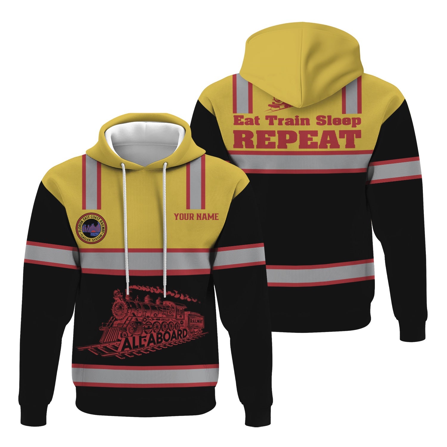 Railspirit Custom Name Florida East Coast Railway Hoodie Eat Train Sleep Repeat Printed Train Zip Hoodie