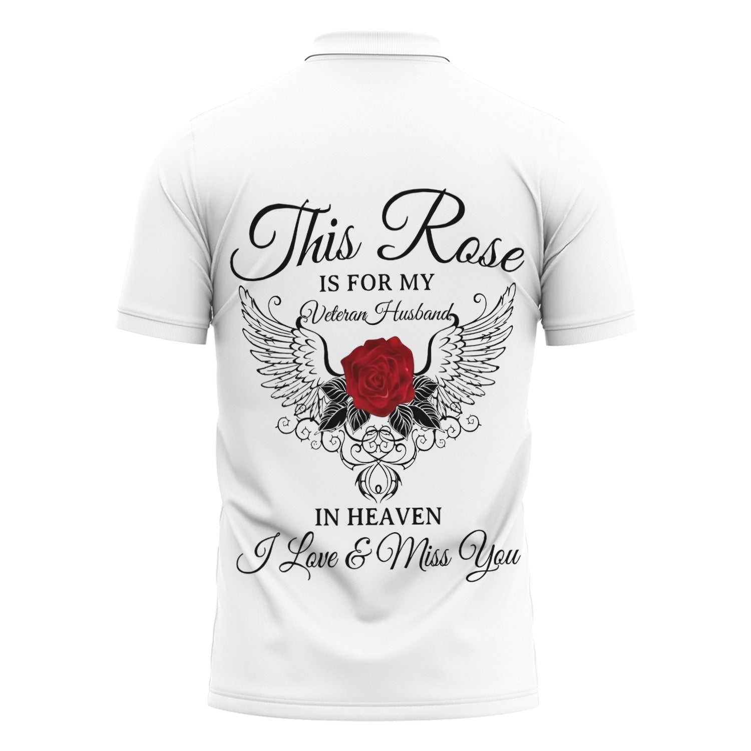 This Rose Is For My Husband In Heaven Hoodie Memorial Gift Widow Remembrance Veteran Husband Angel Wings Rose Love and Miss You T Shirt