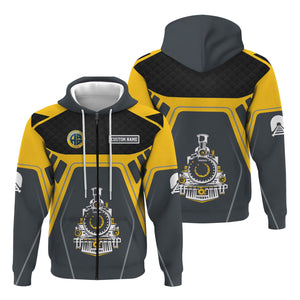 Railspirit Personalized Alaska Railroad Hoodie Steam Locomotive Engine Graphic Train Zip Up Hoodie All Over Print