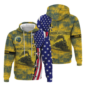 Railspirit Personalized Alaska Railroad Hoodie Retro American Express Train With USA Flag Zip Up Hoodie