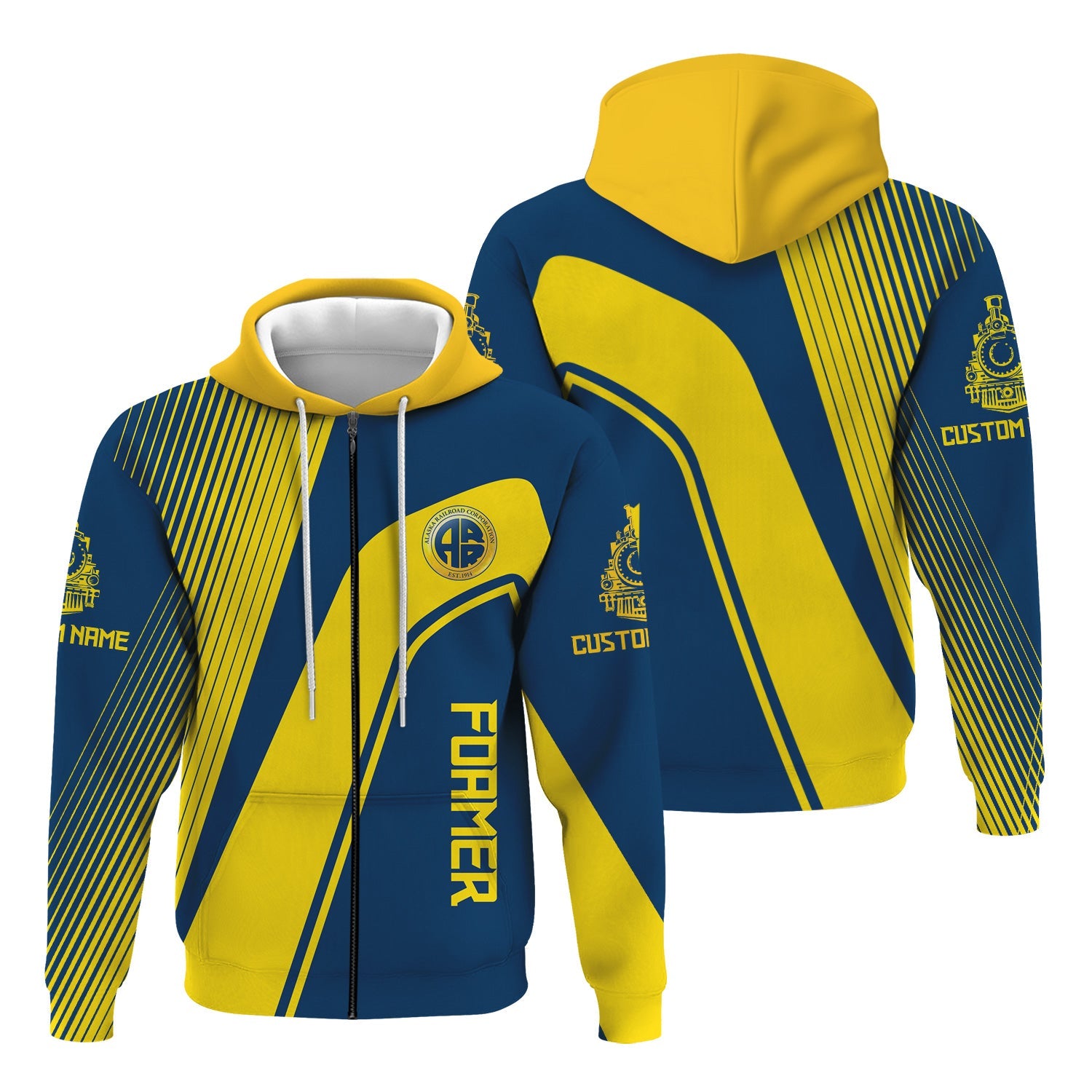 Railspirit Personalized Alaska Railroad Hoodie Vibrant Striking Style Zip Up Hoodie For Rail Enthusiasts