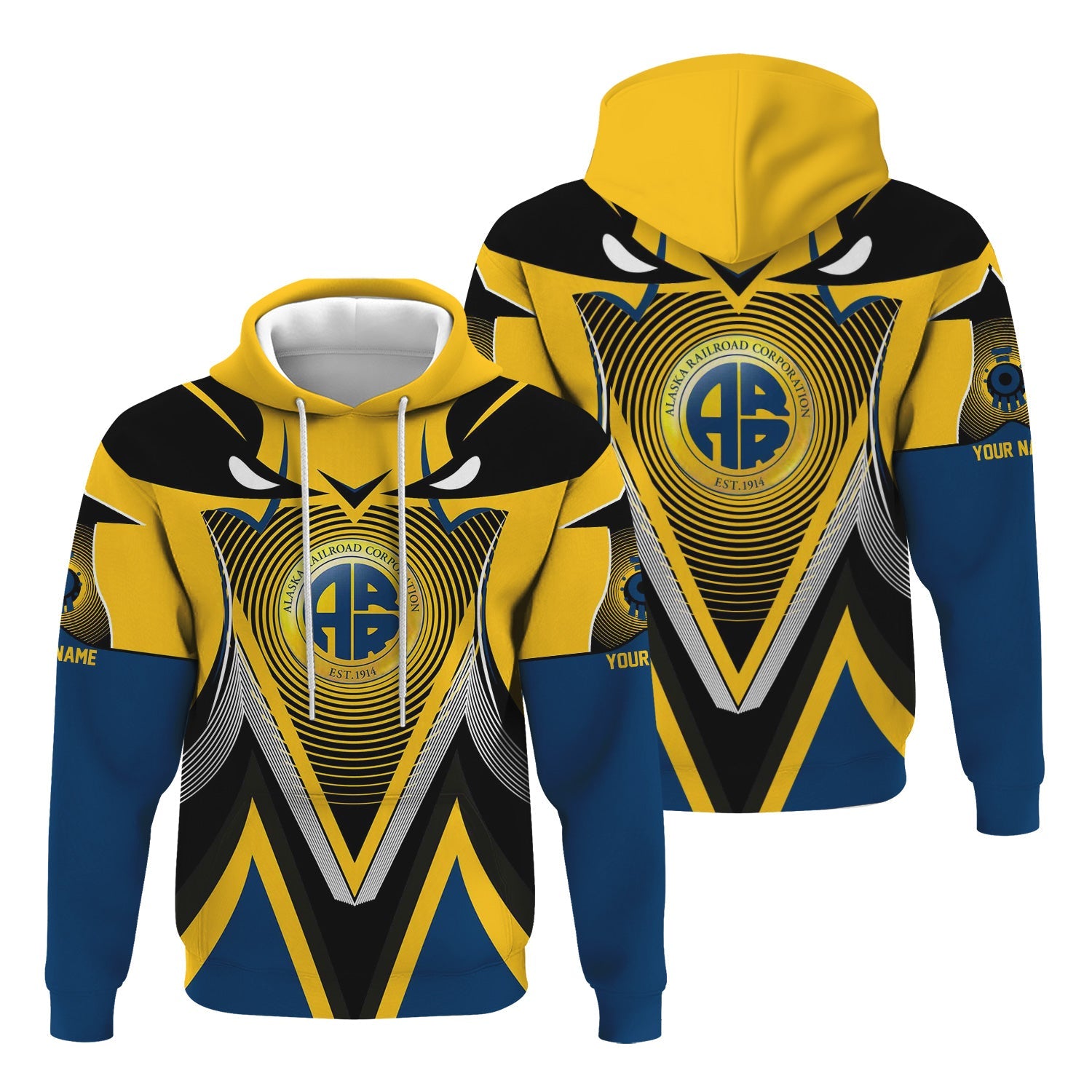 Railspirit Personalized Alaska Railroad Hoodie Vibrant Graphic Pattern Zip Up Hoodie For Train Enthusiasts