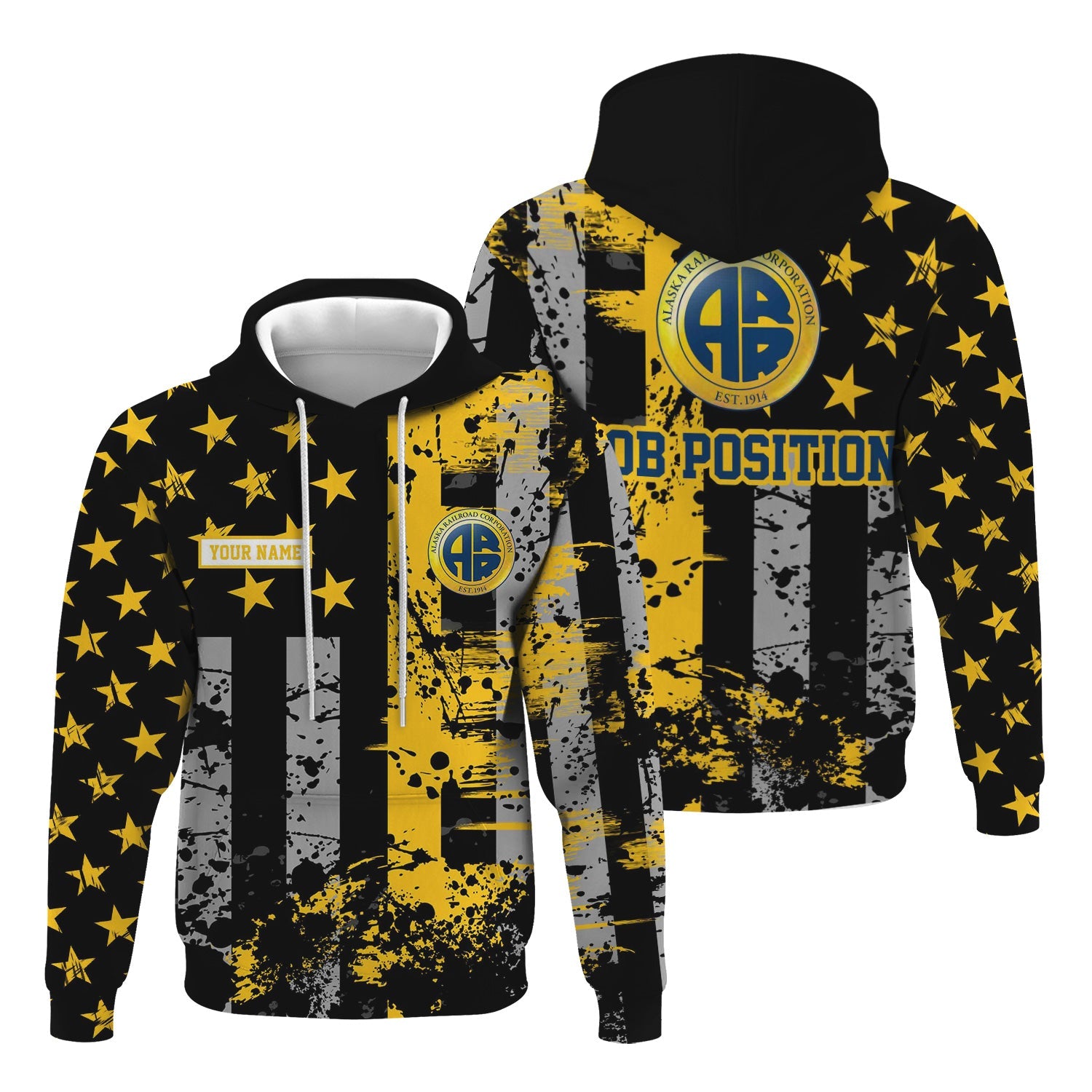 Railspirit Personalized Alaska Railroad Hoodie Artistic Paint American Flag Style Train Zip Up Hoodie